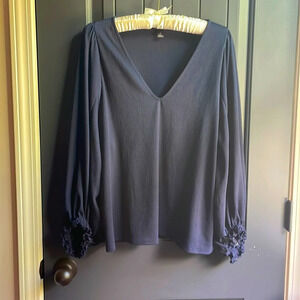 Banana Republic V-Neck Top size S in Rich Navy with Ruffle Cuff Sleeves